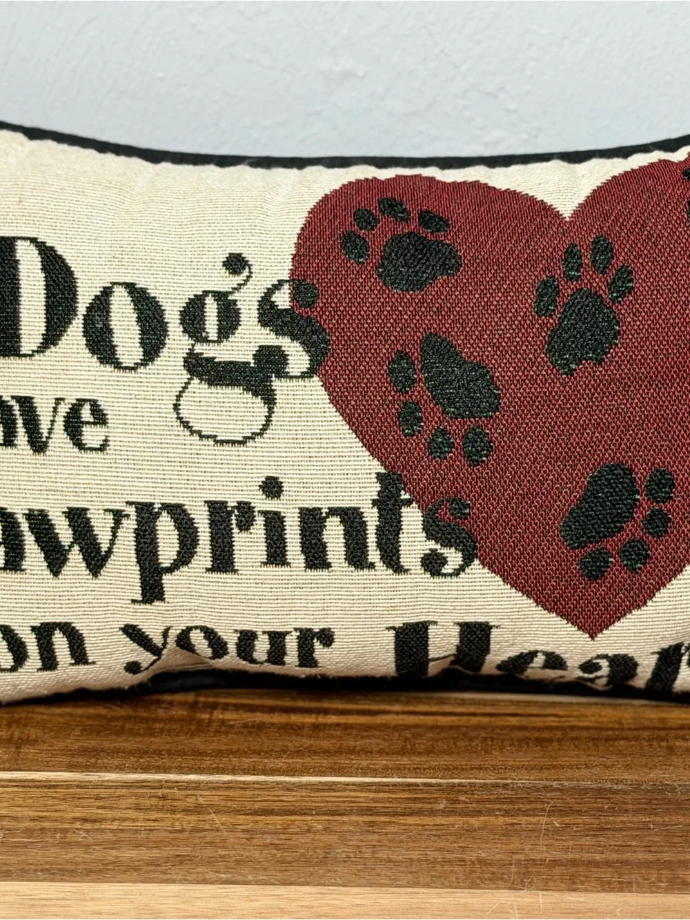 Decorative Dog Pawprint Heart Pillow - Red and Cream